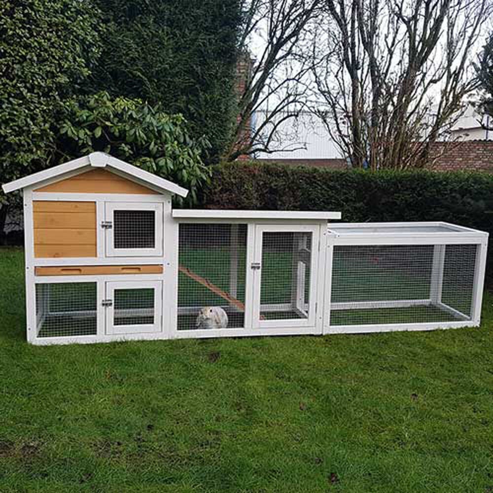 Konijnenhok Queensland met ren - Bruin/wit - 229x53x85 cm Konijnenhok Queensland met ren - Bruin/wit - 229x53x85 cm