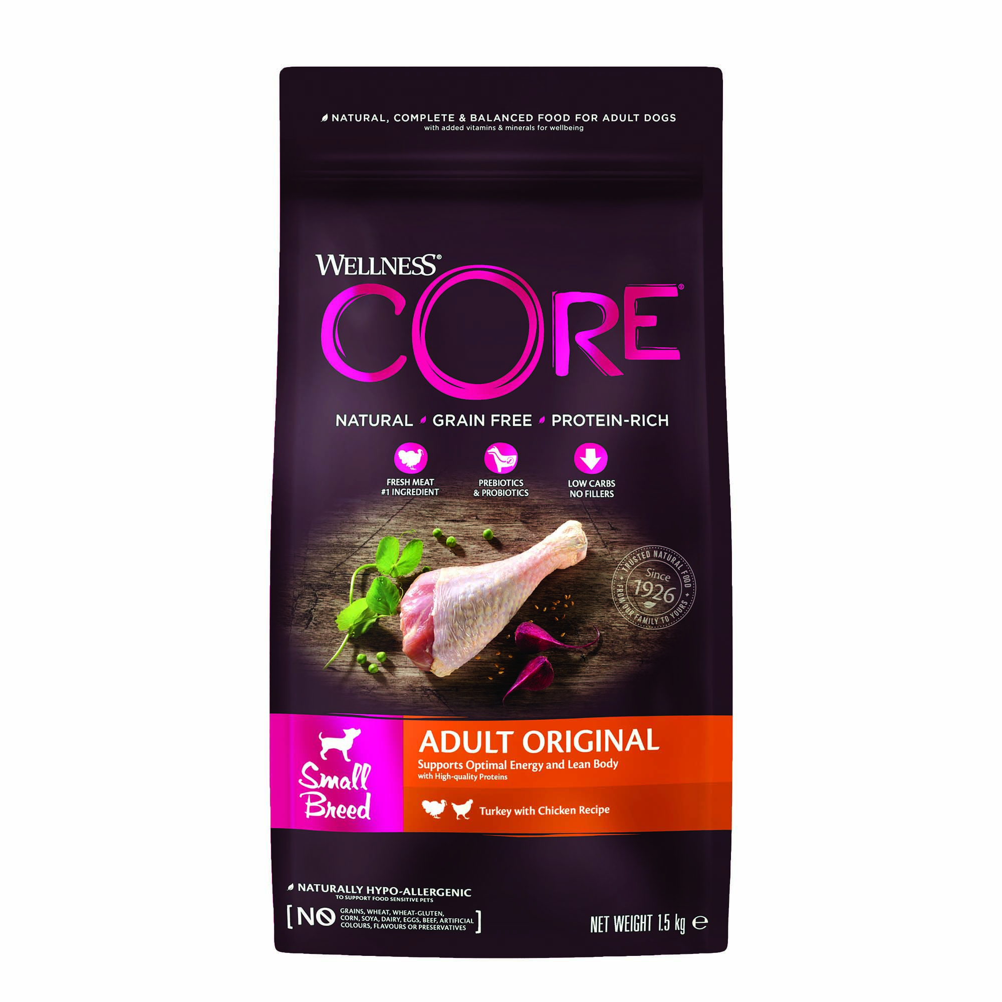 Wellness CORE Adult Original Small-Breed - Hondenvoer - 1.5 Kilogram - kalkoen, kip Wellness CORE Adult Original Small-Breed - Hondenvoer - 1.5 Kilogram - kalkoen, kip