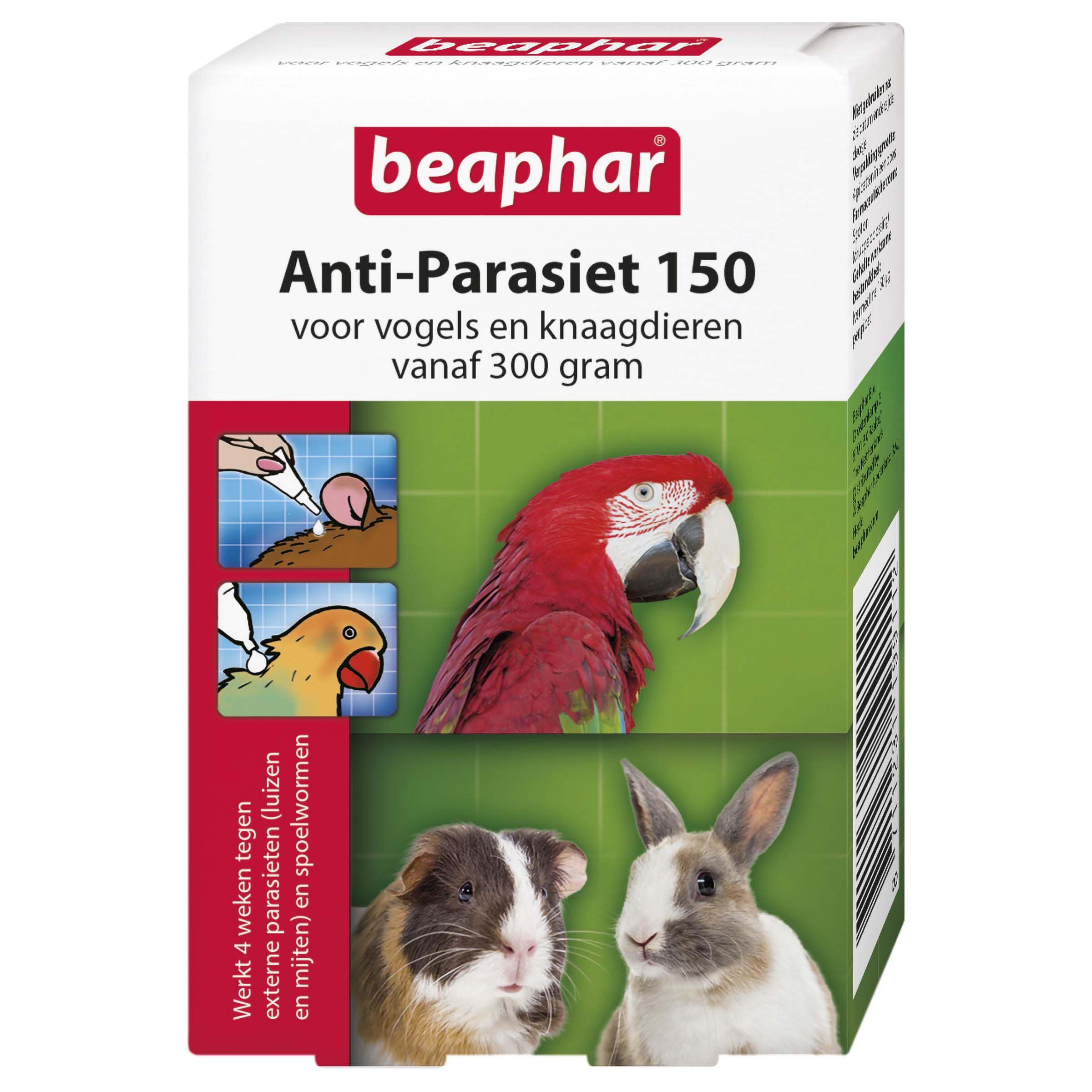 Beaphar Anti-parasiet 150 - Vogels, Konijnen en  Knaagdieren vanaf 300gr - Pipetten - 4 Stuks - 9.5x6.5x2.5 cm