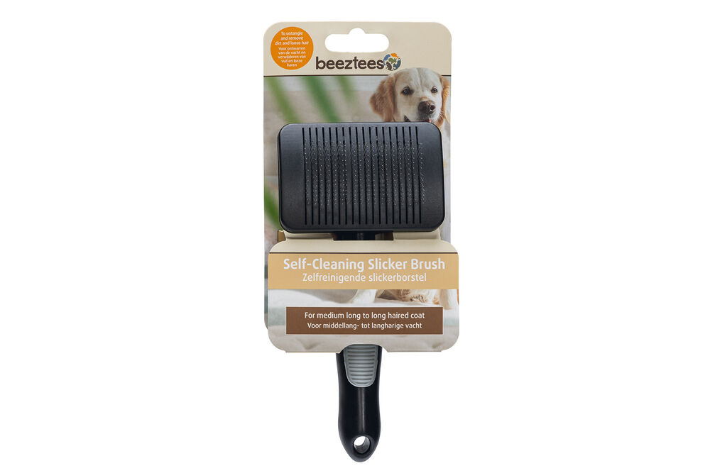 Beeztees - Zelfreinigende slicker hondenborstel - Zwart - M Beeztees - Zelfreinigende slicker hondenborstel - Zwart - M