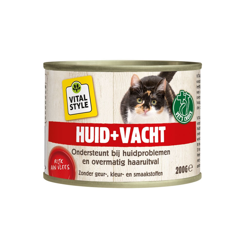 Vitalstyle Huid + Vacht - Kattenvoer - 200 Gram - vis|rund|gevogelte Vitalstyle Huid + Vacht - Kattenvoer - 200 Gram - vis|rund|gevogelte