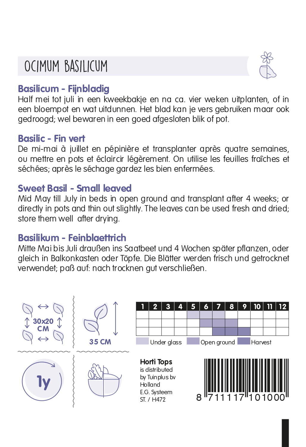 Hortitops Basilicum Ocimum basilicum Fijne - Kruidenzaden