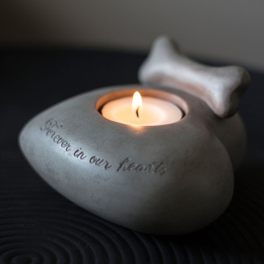 Happy-House - Waxinelichthouder Hart - Hond - Herdenken - grijs - Small