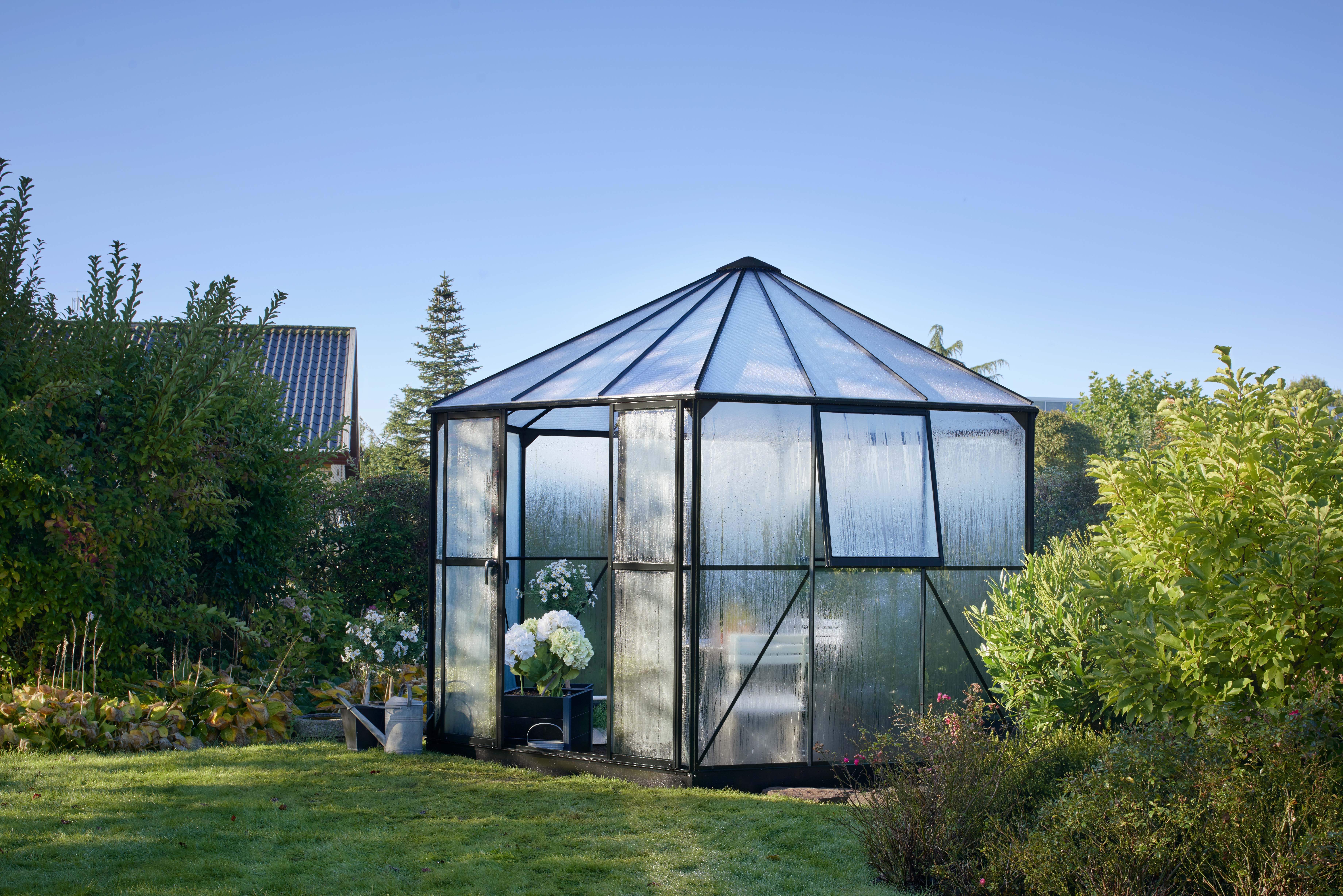 Halls Prieel Atrium - Tuinkas - zwart - 287x375x375 cm - Veiligheidsglas & polycarbonaat