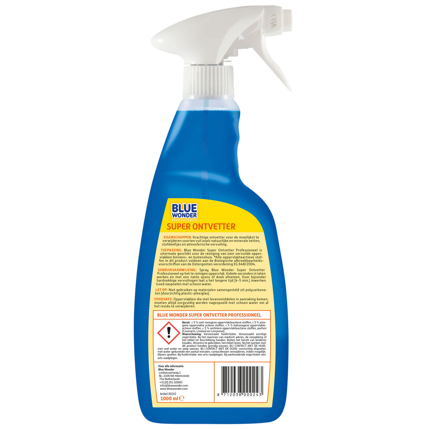 Blue Wonder Ontvetter - Reinigingsmiddel - 1000 Milliliter - 10 cm