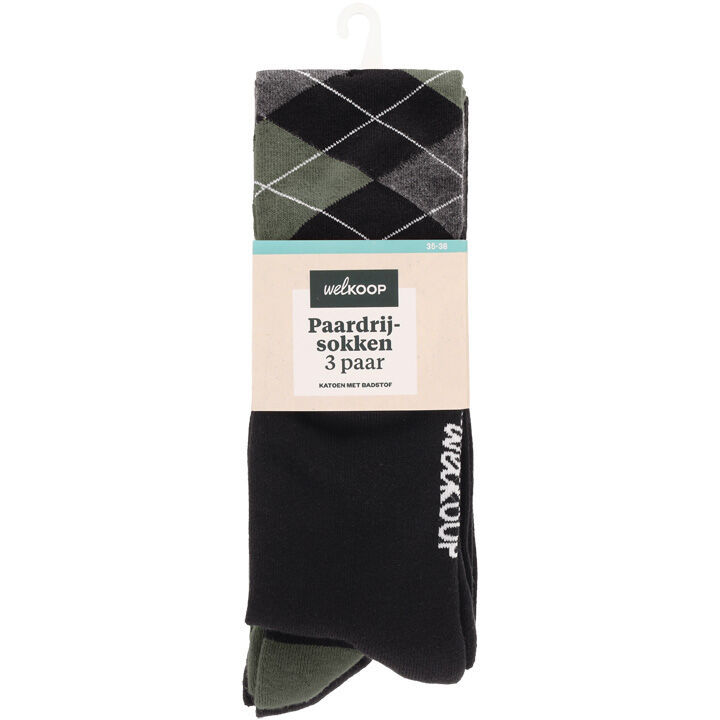 Welkoop 3-pack - Paardrijsokken - Zwart - 35-38