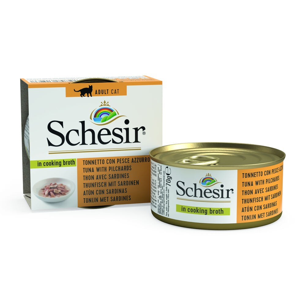 Schesir - Kattenvoer in bouillon - 70 Gram - tonijn en vis Schesir - Kattenvoer in bouillon - 70 Gram - tonijn en vis