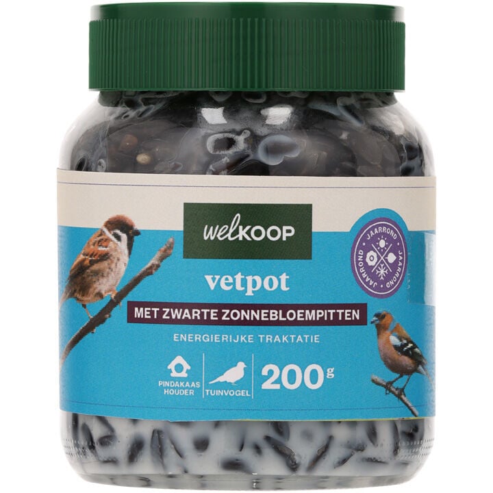 Welkoop - Vetpot met Zwarte Zonnebloempitten -Tuinvogelvoer Welkoop - Vetpot met Zwarte Zonnebloempitten -Tuinvogelvoer