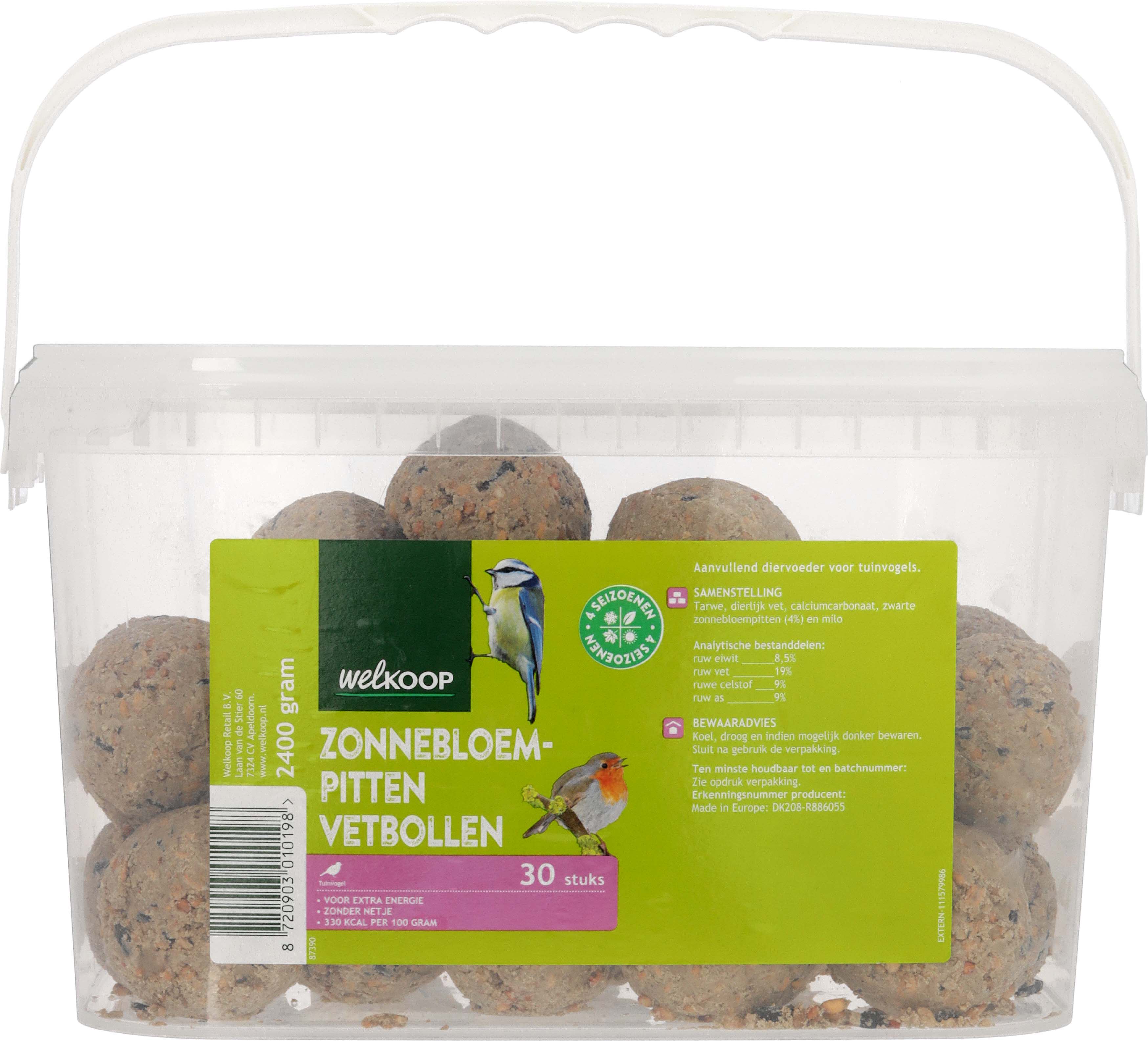 Welkoop Vetbollen zonder netje - Tuinvogelvoer - 30 Stuks - Zonnebloempitten