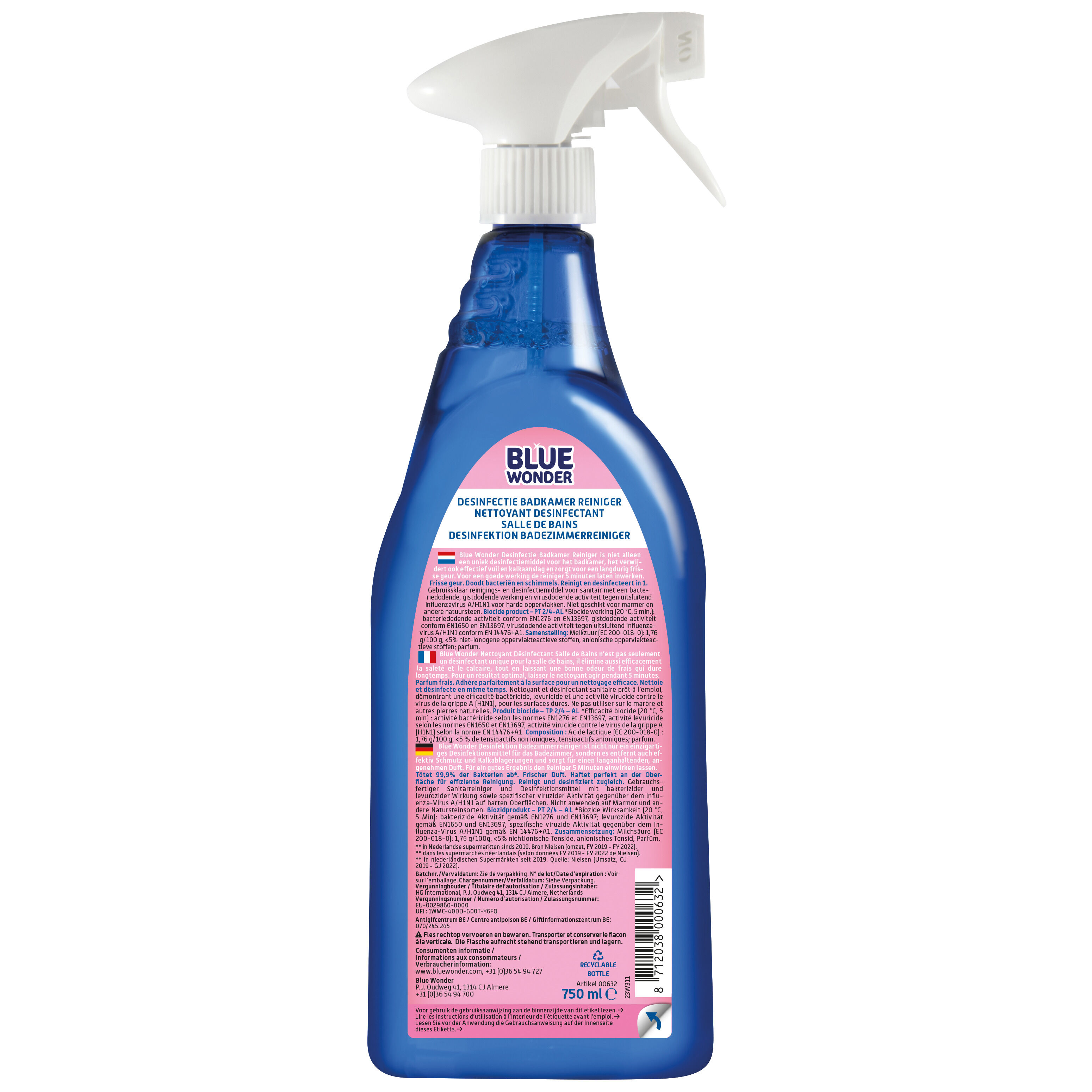 Blue Wonder Badkamer reiniger - Reinigingsmiddel - 750 Milliliter - 9.4 cm