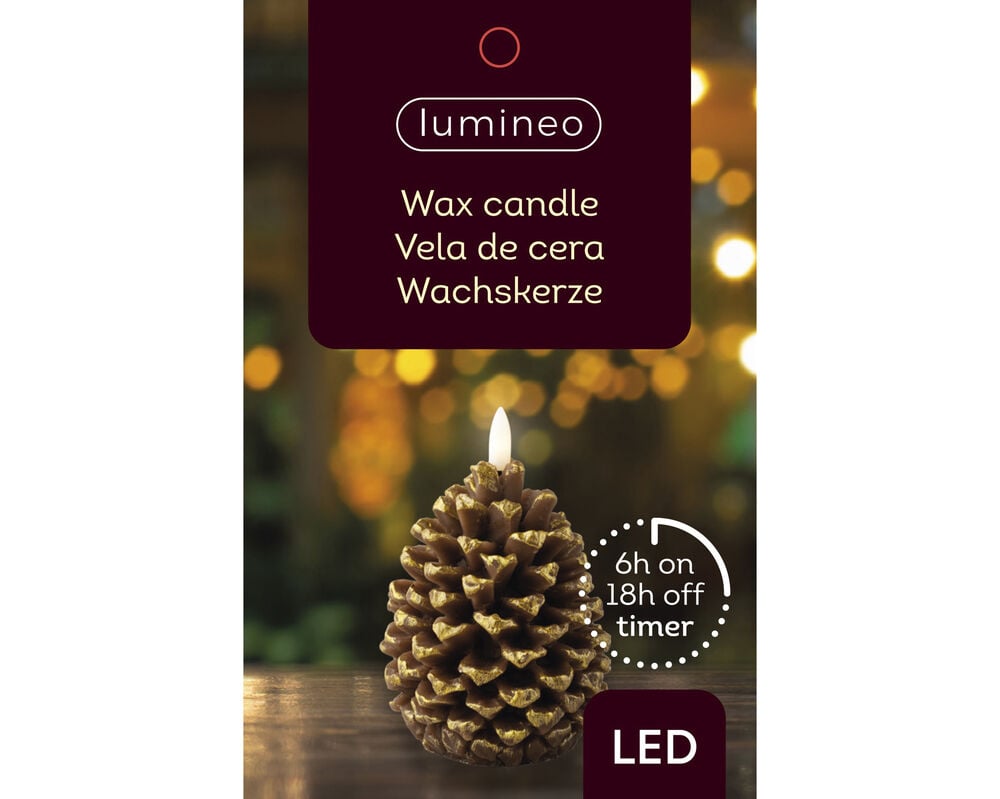 Lumineo - LED Kaars binnen - 13.1 cm - Bruin/warm wit