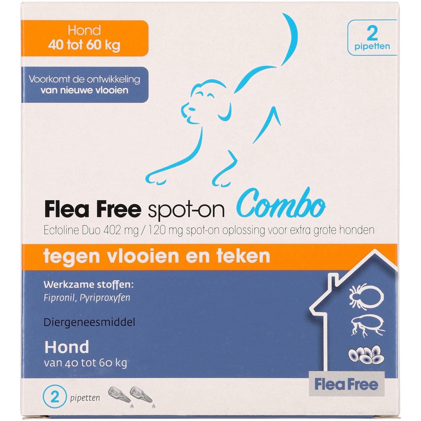 Flea Free Spot-On Combo - Pipetten - Anti vlooien en teken Hond - 2 Stuks - XL Flea Free Spot-On Combo - Pipetten - Anti vlooien en teken Hond - 2 Stuks - XL