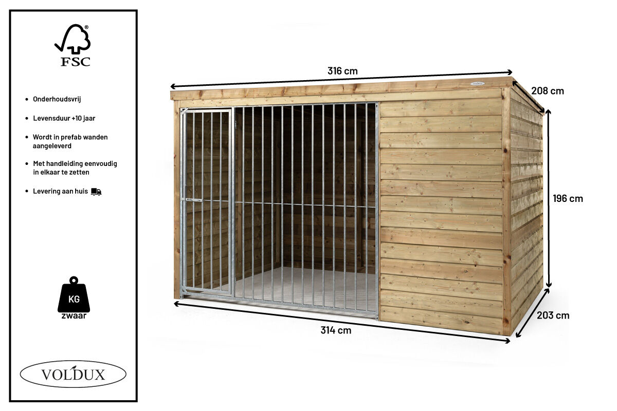 Voldux Sam - Hondenkennel - 196x208x316 cm