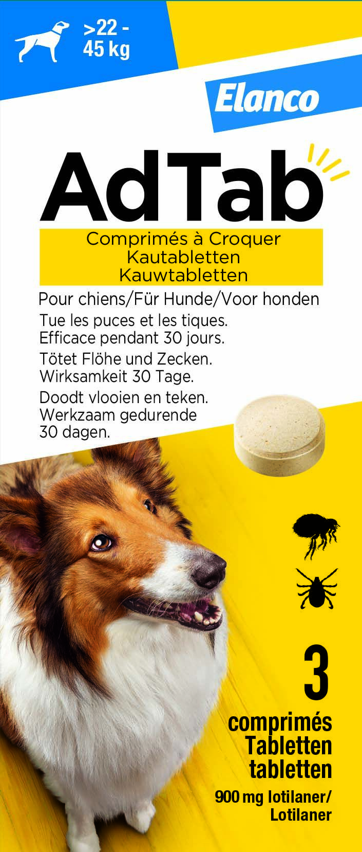 AdTab Kauwtablet - Anti Vlooien en teken - Hond - 3 Stuks - L AdTab Kauwtablet - Anti Vlooien en teken - Hond - 3 Stuks - L