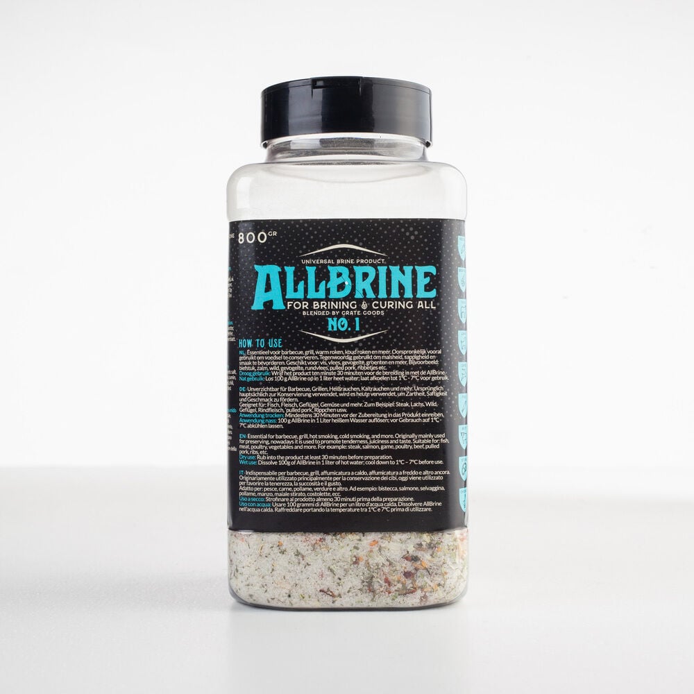 Grate goods Allbrine nr. 1 - BBQ pekelzout - 800 Gram Grate goods Allbrine nr. 1 - BBQ pekelzout - 800 Gram