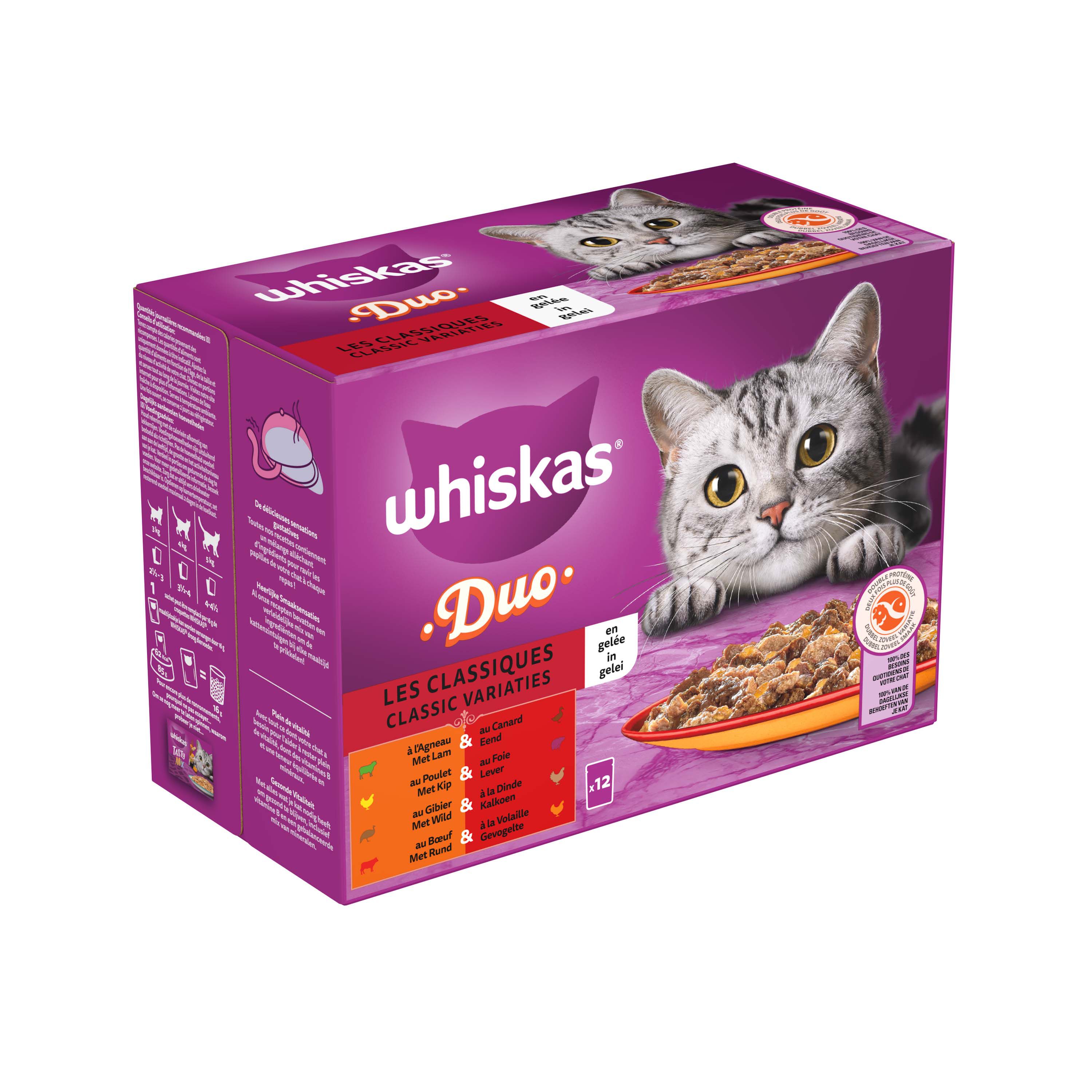 Whiskas  1+ Classic Selectie - Kattenvoer - 12x85 gram - 1020 Gram - gelei