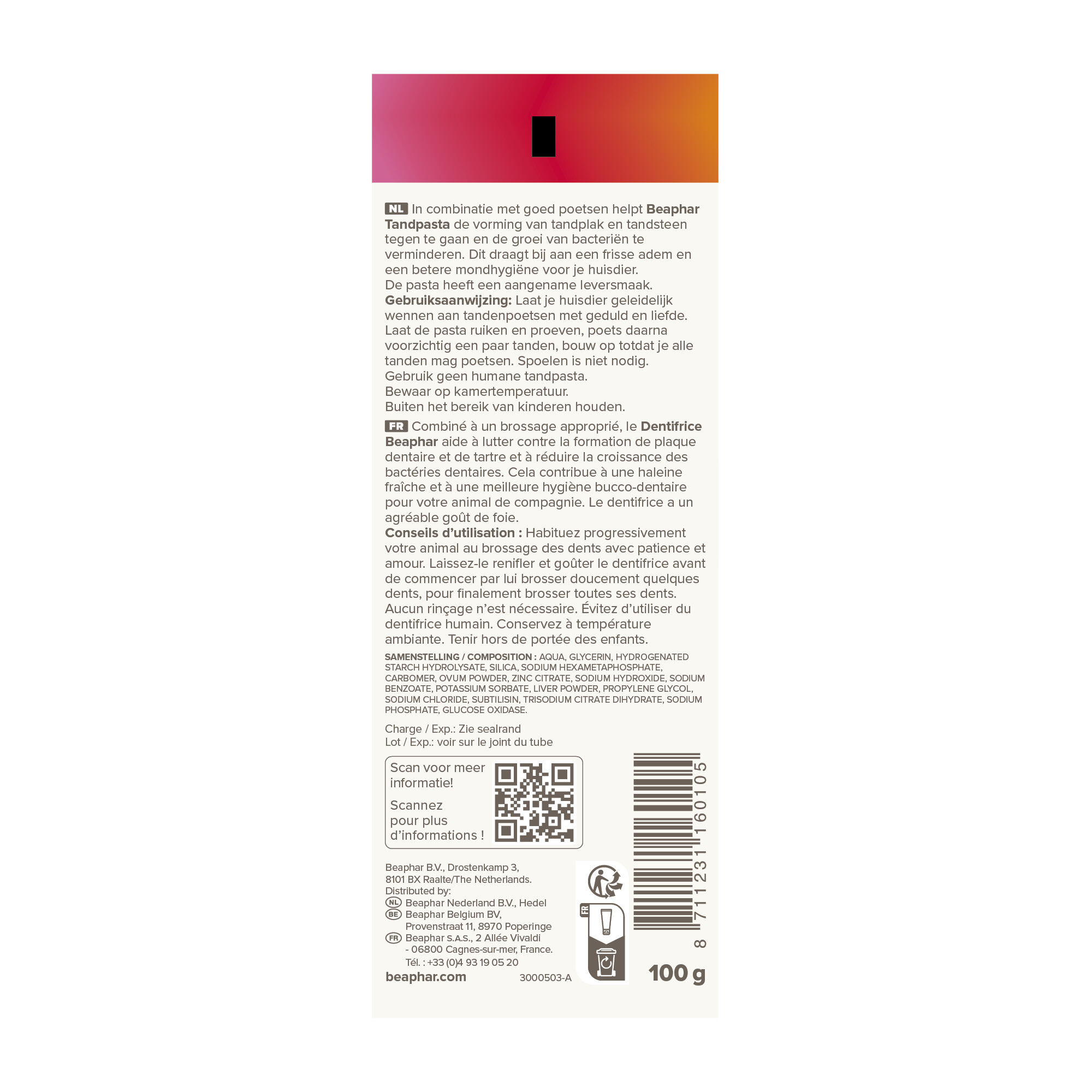 Beaphar Tandpasta   Frisse Adem  - Gebitsverzorging - 100 Gram - Wit