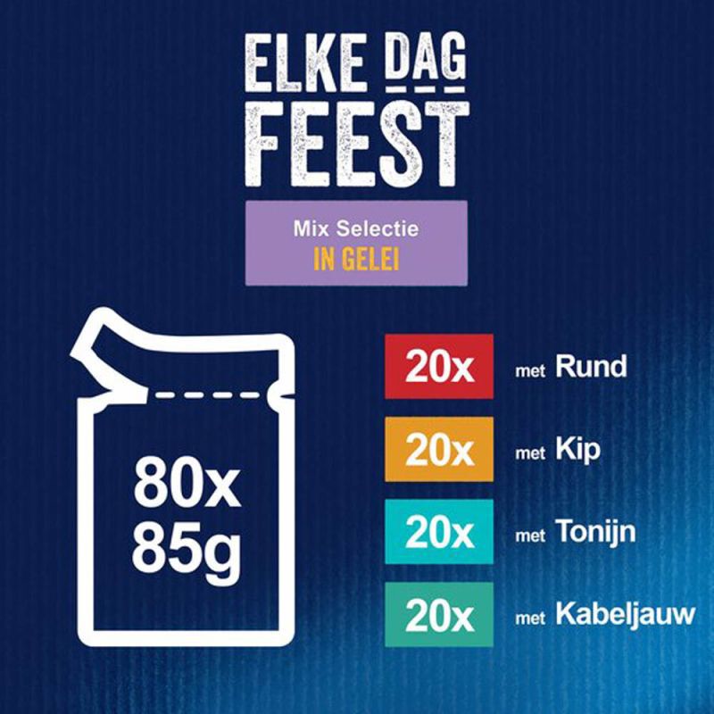 Felix Elke Dag Feest Mix Selectie in Gelei - Kattenvoer - 80x85 gram - 85 Gram - tonijn