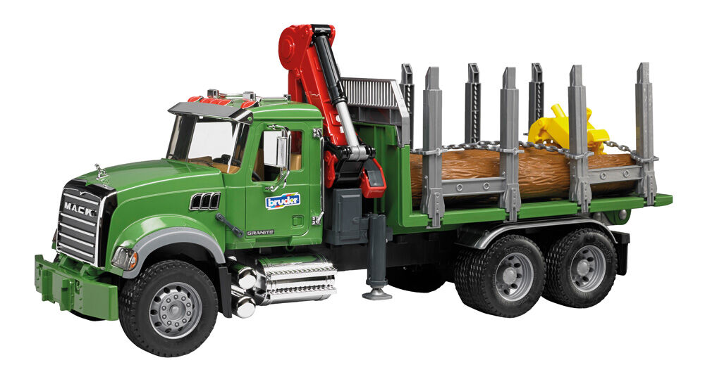Bruder MACK Granite houttransportwagen met kraan en 3 boomstammen 1:16 - Vrachtwagens & auto's