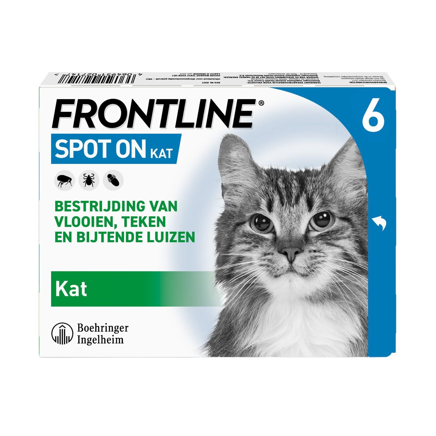 Frontline Spot On Kat  - Vlooien & Tekenmiddel - 6 pipetten - 6 Stuks