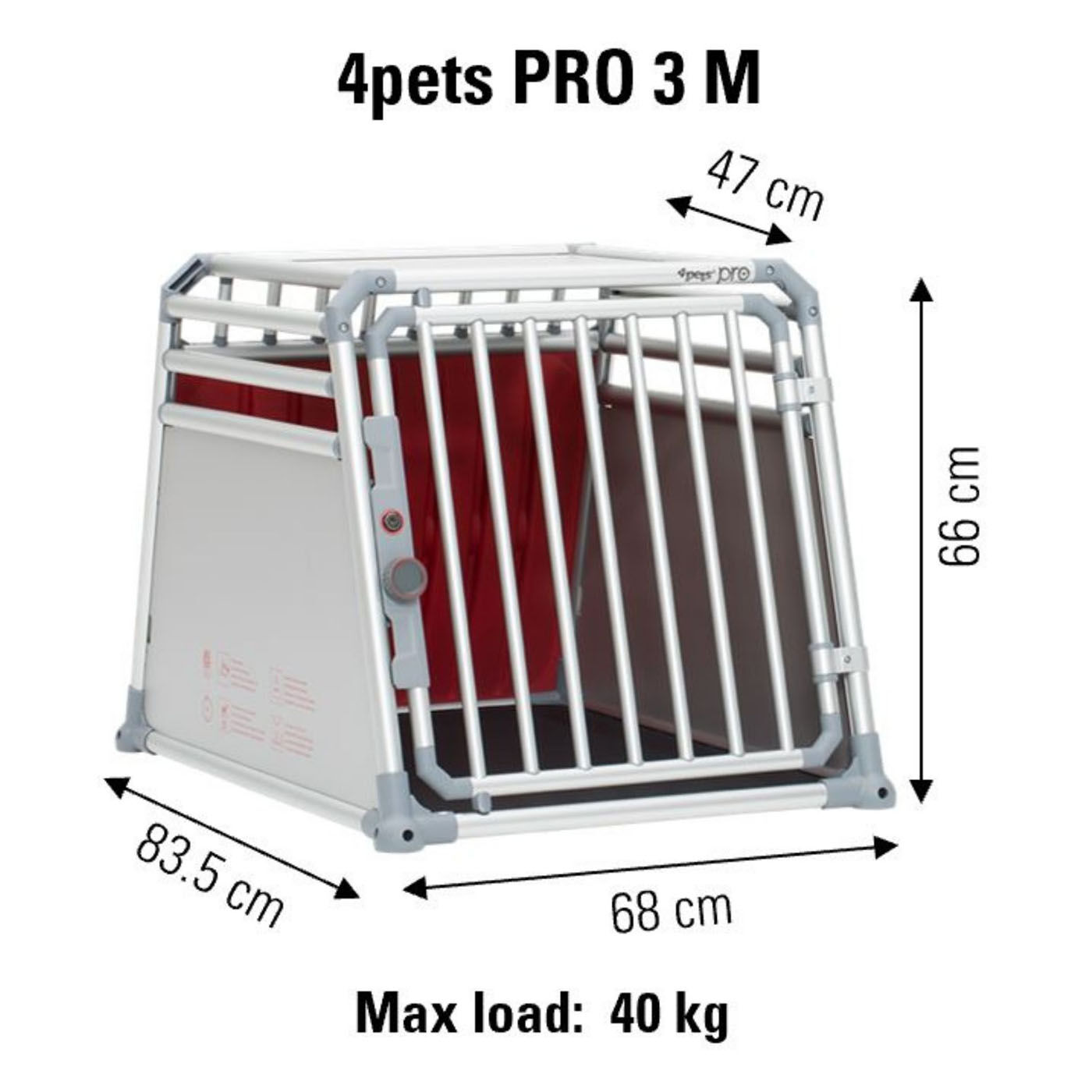 4Pets Pro 3 - Autobench Hond - chroom - 66x68x83.5 cm - M