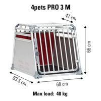 4Pets Pro 3 - Autobench Hond - chroom - 66x68x83.5 cm - M