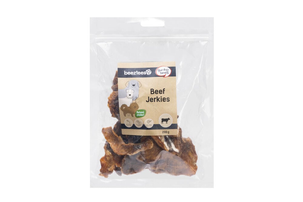 Beeztees Beef Jerkies- Hondensnack - 200 Gram - Rund Beeztees Beef Jerkies- Hondensnack - 200 Gram - Rund