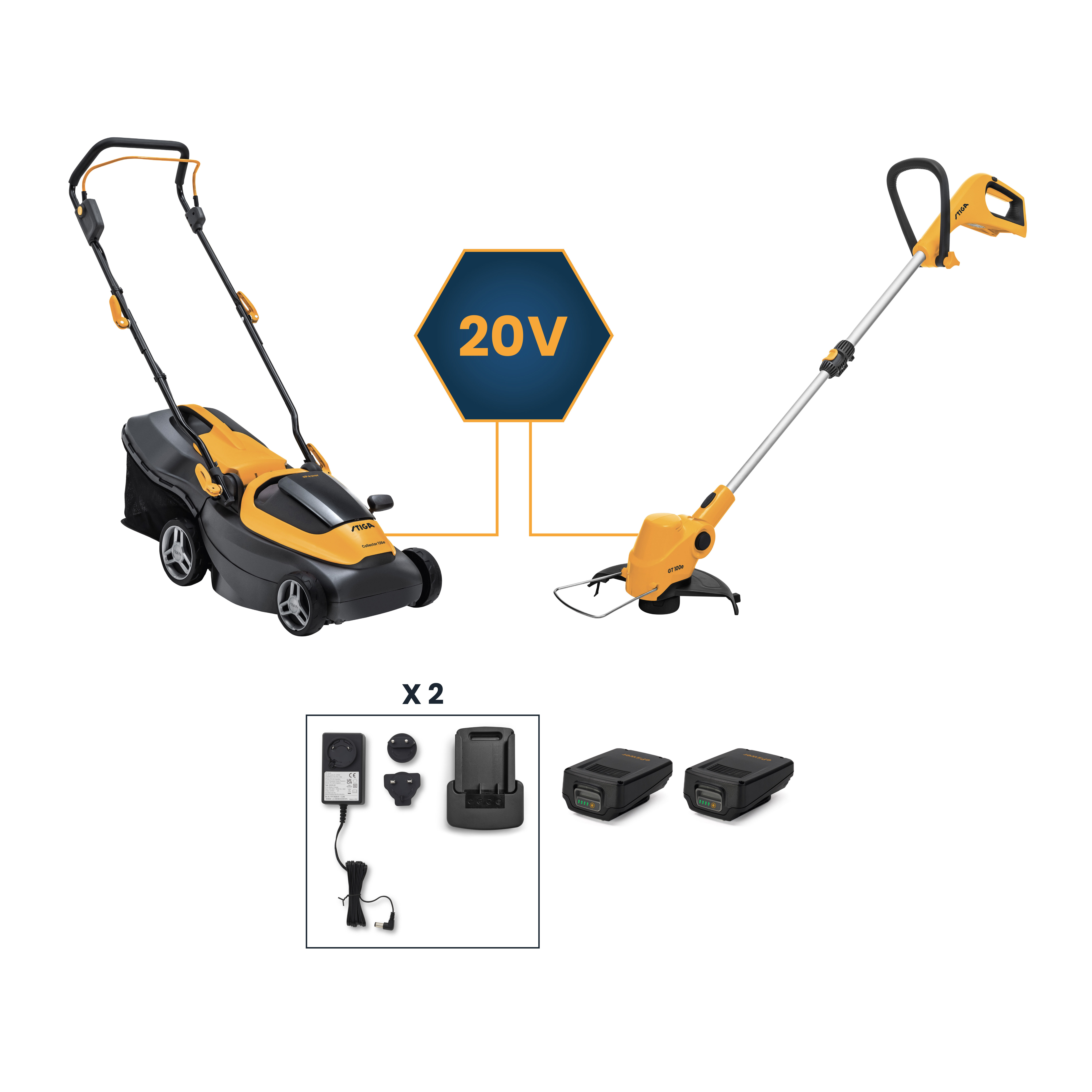 Stiga Combi Collector en GT100 - Accu maaier en grastrimmer