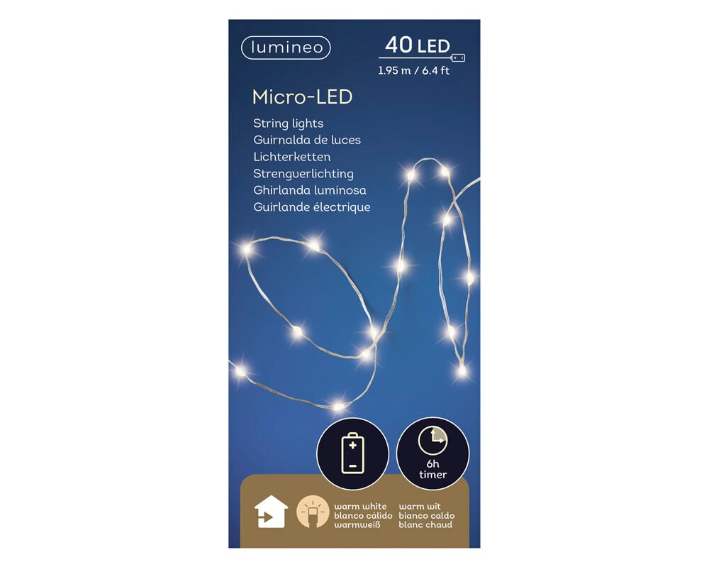 Lumineo Micro LED - Batterijverlichting - 40 - Warm wit - 195 cm