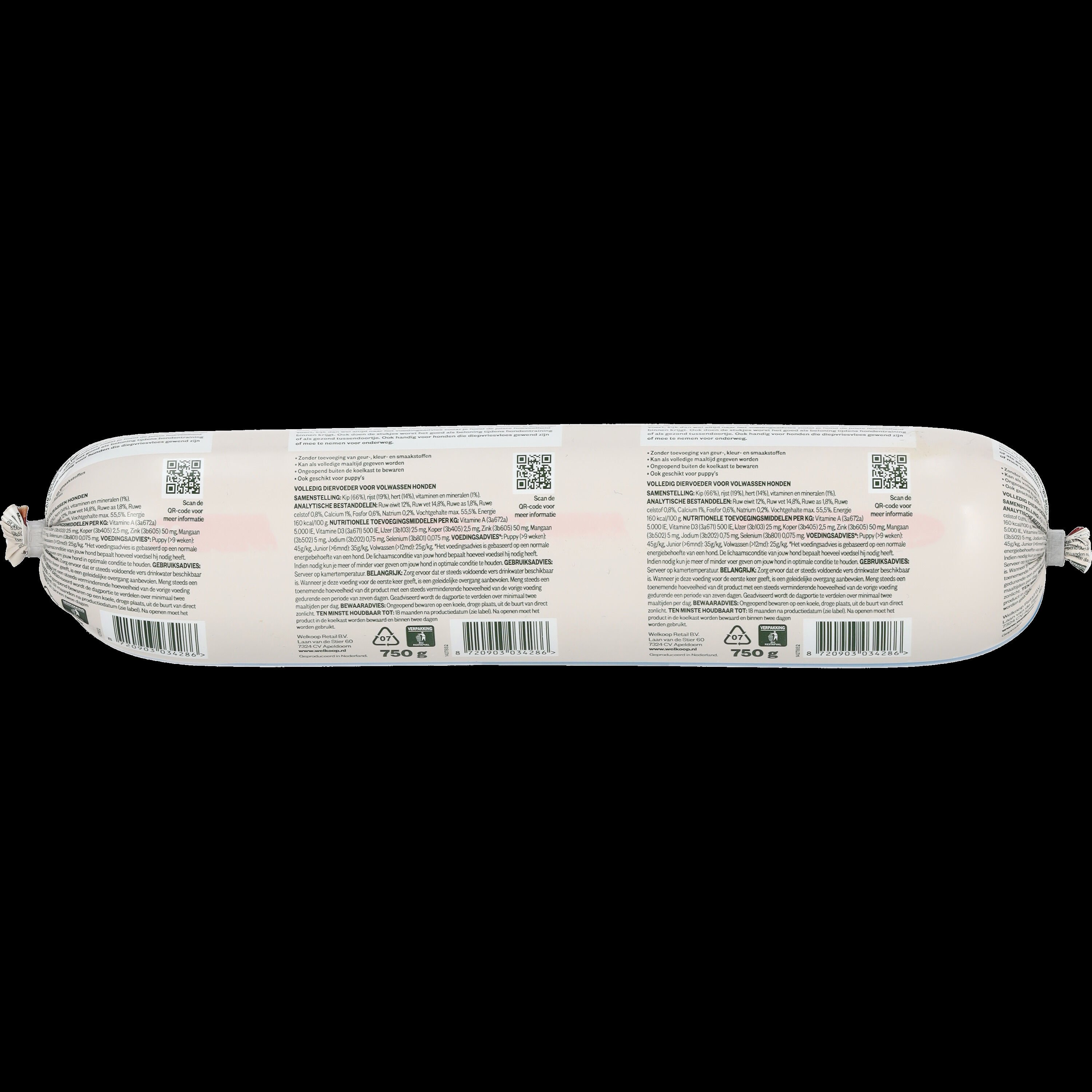 Welkoop Worst Kerst - Hondenvoer - 750 Gram - hert