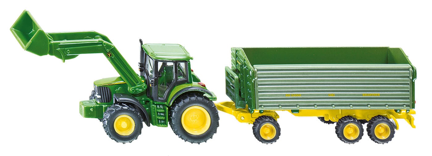 Siku John Deere met Voorlader en trailler - Tractor Siku John Deere met Voorlader en trailler - Tractor