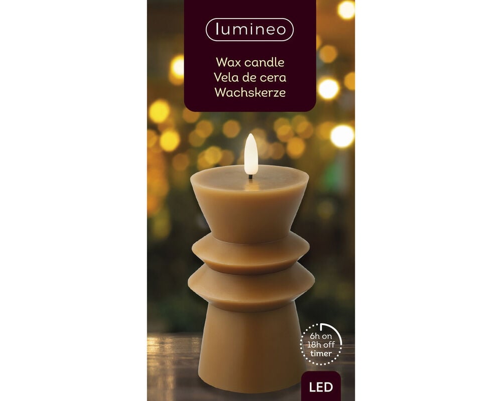 Lumineo Wax - Bruine LED Kaars - 14.7 cm - Bruin/warm wit