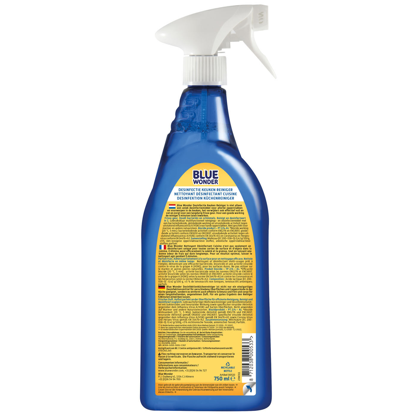 Blue Wonder Keukenreininger - Reinigingsmiddel - 750 Milliliter - 9.4 cm