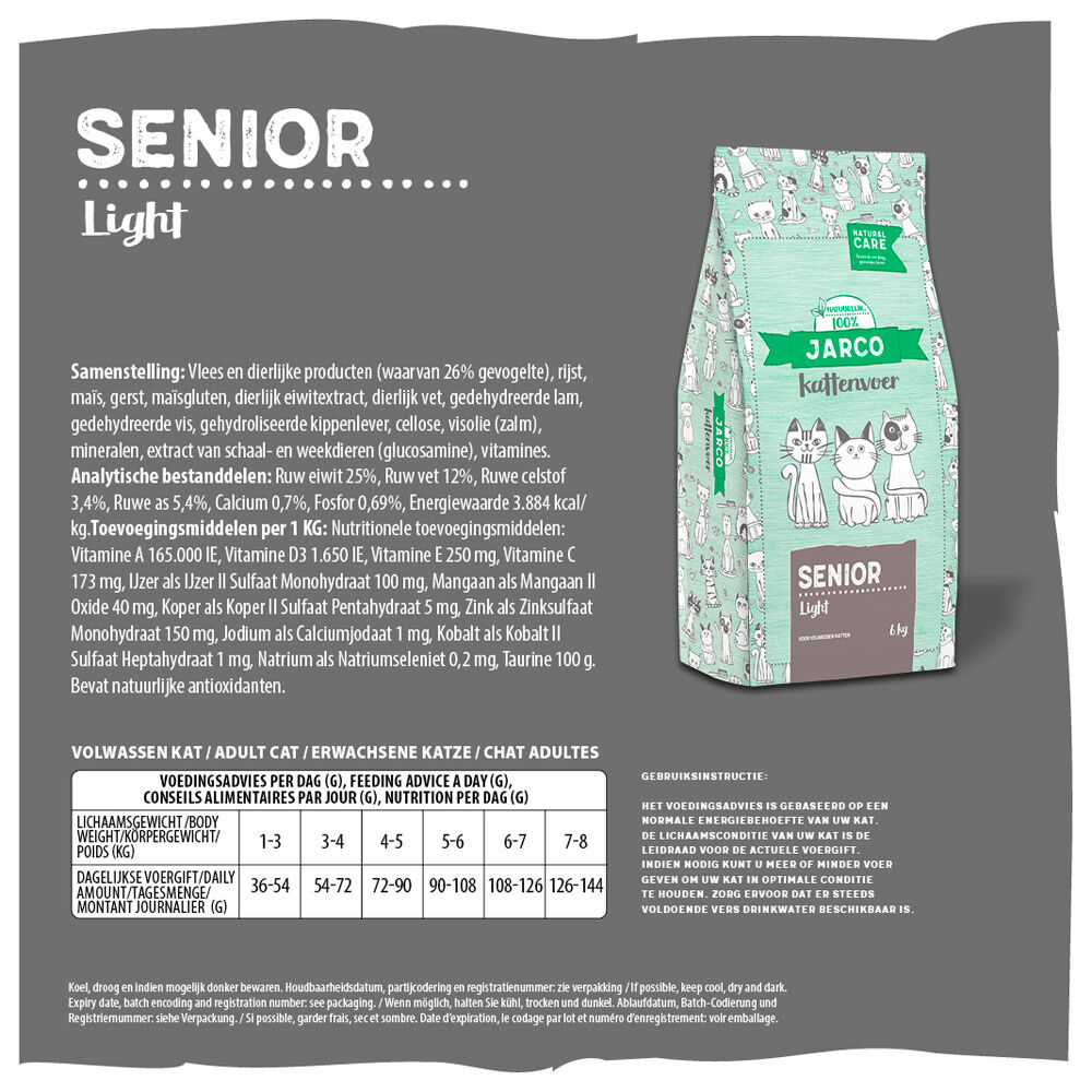 Jarco Natural Senior Light - Kattenvoer - 6 Kilogram - gevogelte