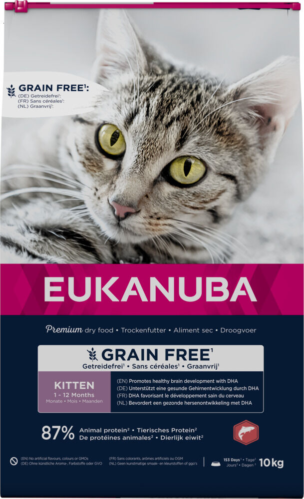Eukanuba Kitten Graanvrij- Kattenvoer - 10 Kilogram - zalm Eukanuba Kitten Graanvrij- Kattenvoer - 10 Kilogram - zalm