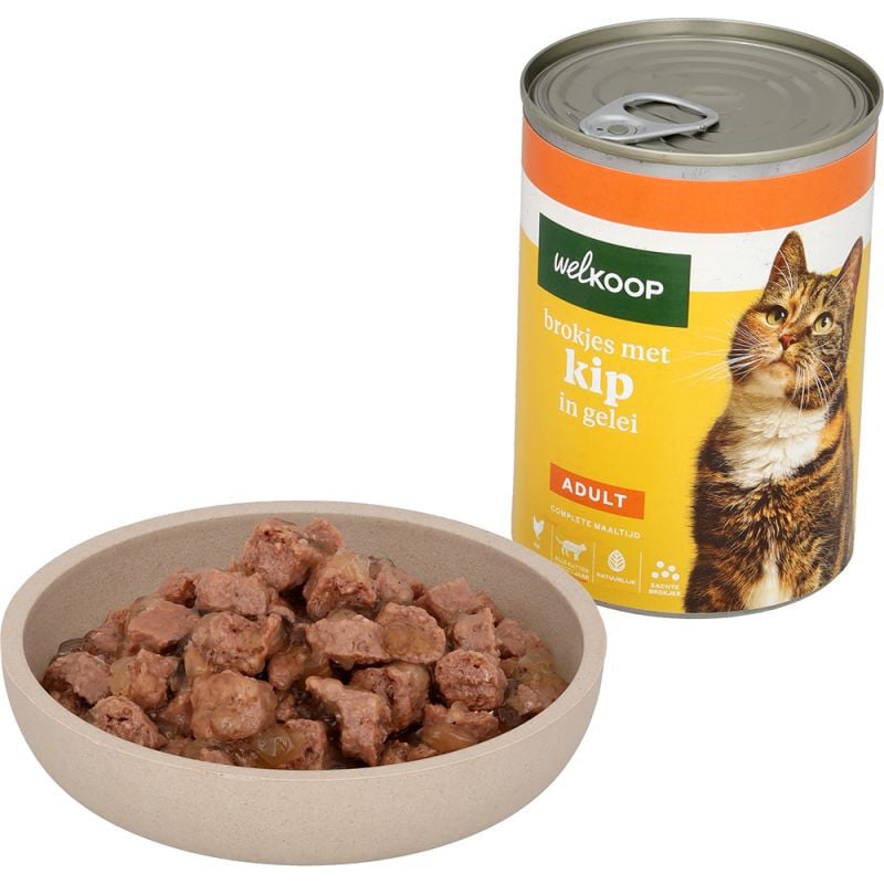 Welkoop Blik Brokjes in Gelei - Kattenvoer - 400 Gram - kip