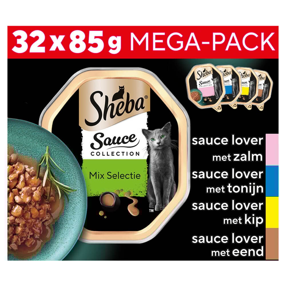 Sheba Sauce Collection Mega-Pack 32x85 gram - Kattenvoer - 85 Gram - tonijn, gevogelte, zalm