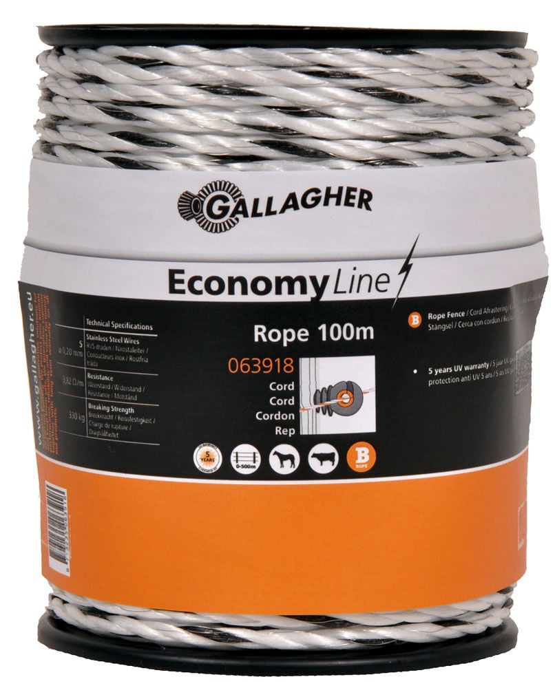 Gallagher EconomyLine - Cord - 16.2 cm - 100 Meter - Wit - 14 cm - 10000 cm Gallagher EconomyLine - Cord - 16.2 cm - 100 Meter - Wit - 14 cm - 10000 cm