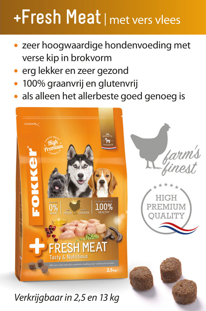 Fokker Premium Fresh Meat - Hondenvoer - 13 Kilogram - aardappel, kip