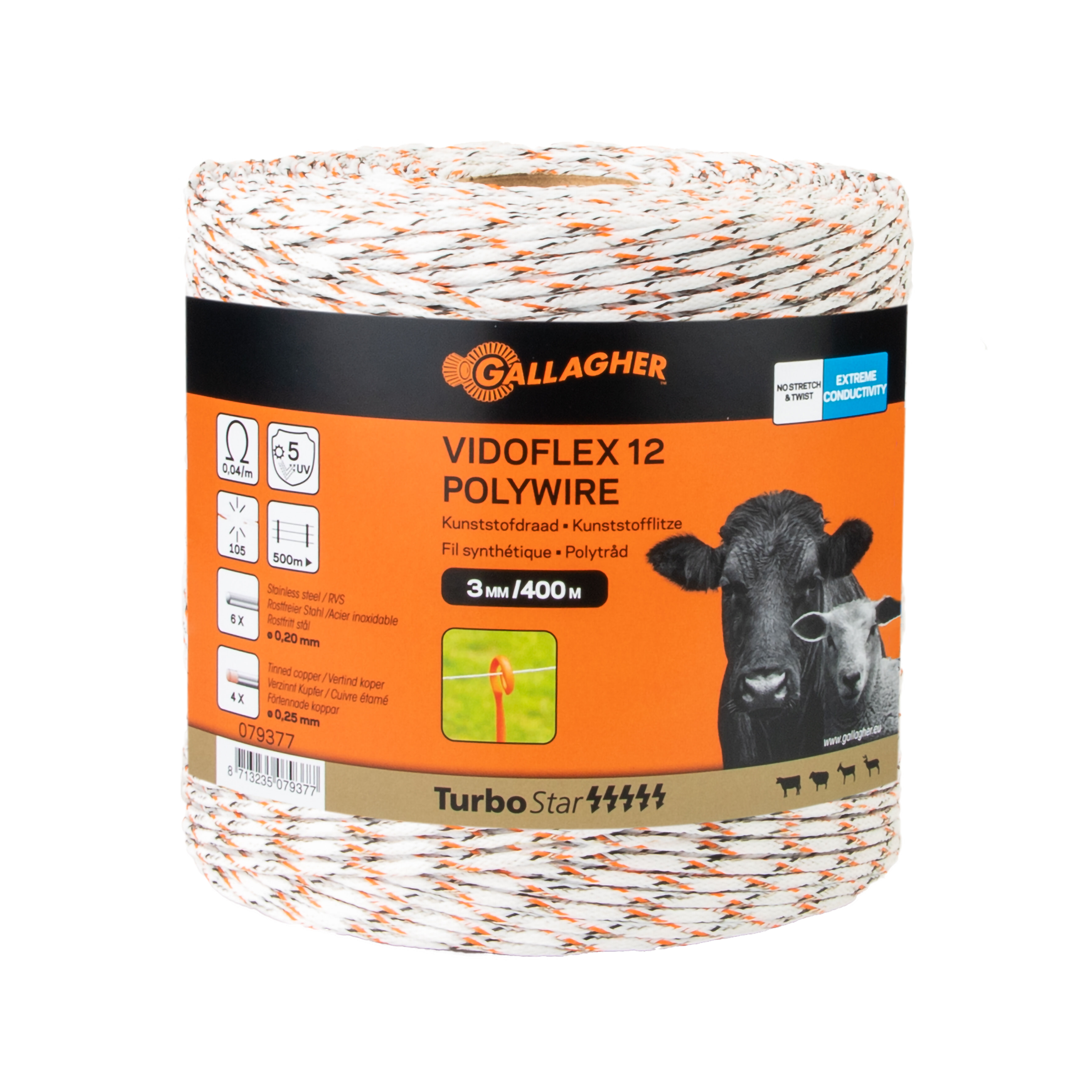 Gallagher Vidoflex 12 TurboLine - Schrikdraad - 16 cm - 400 Meter - Wit - 17.5 cm - 40000 cm