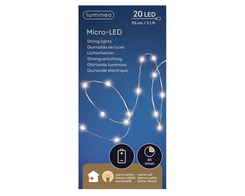 Lumineo Micro LED - Batterijverlichting - 20 - Warm wit - 95 cm Lumineo Micro LED - Batterijverlichting - 20 - Warm wit - 95 cm