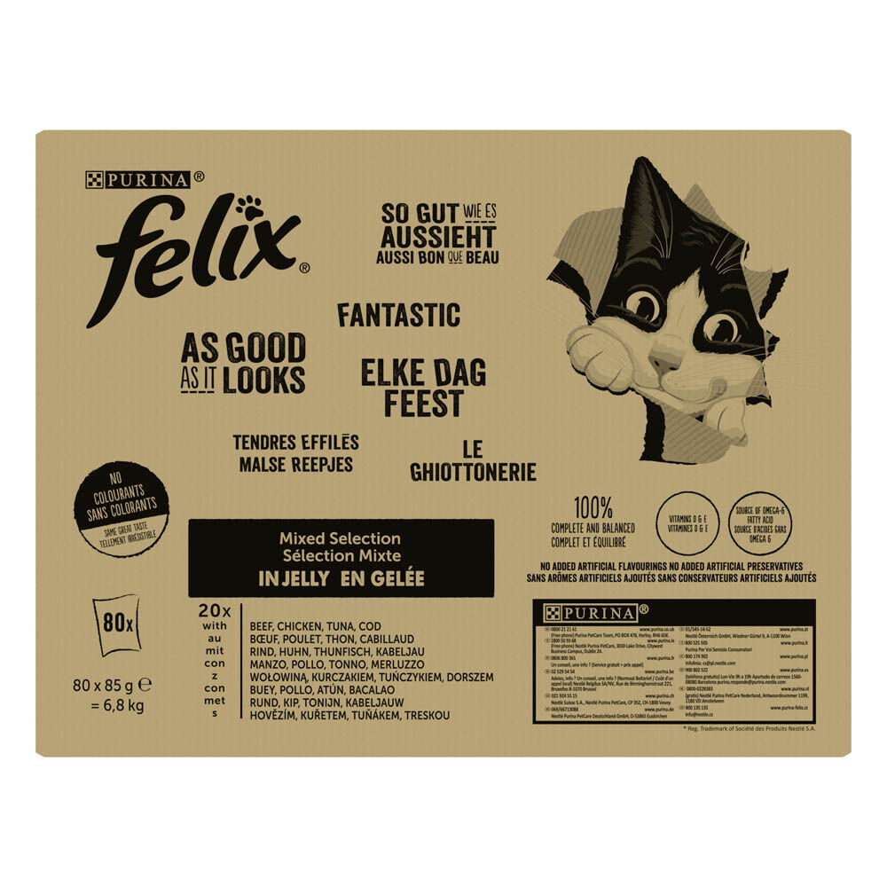 Felix Elke Dag Feest Mix Selectie in Gelei - Kattenvoer - 80x85 gram - 85 Gram - tonijn
