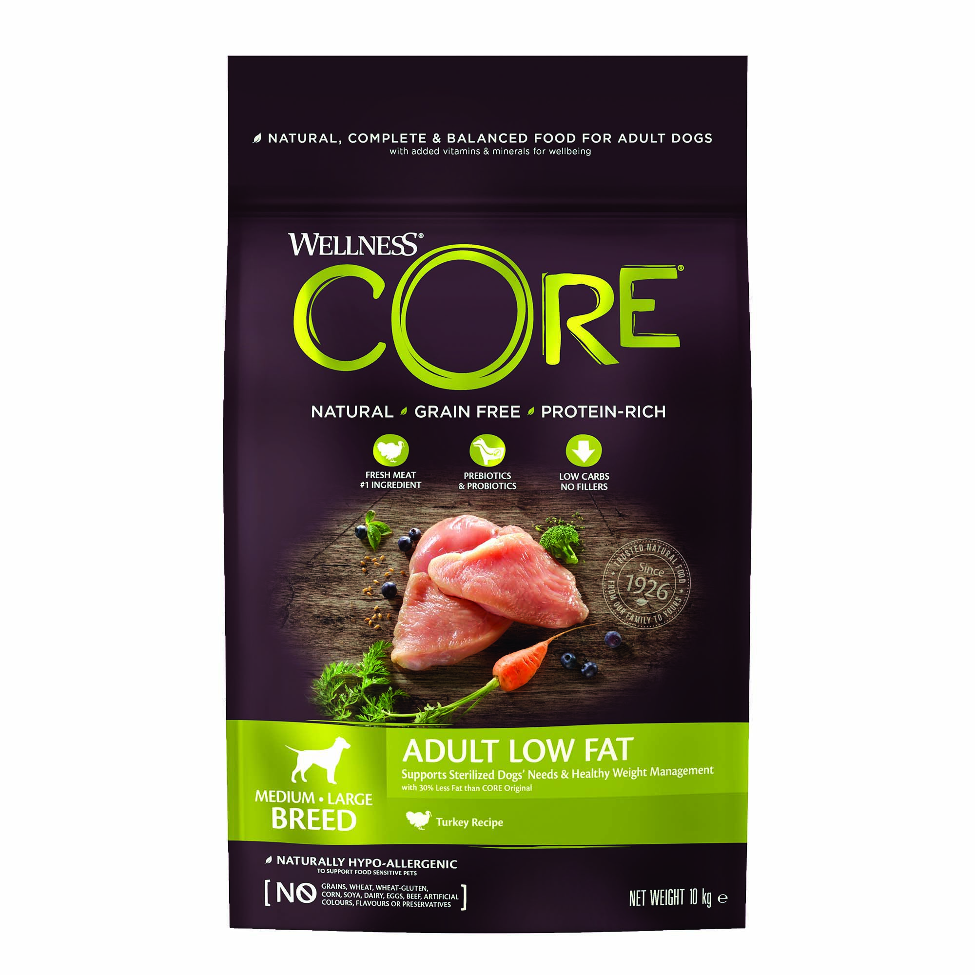 Wellness CORE Adult Low Fat Medium-Large- Breed - Hondenvoer - 10 Kilogram - kalkoen Wellness CORE Adult Low Fat Medium-Large- Breed - Hondenvoer - 10 Kilogram - kalkoen