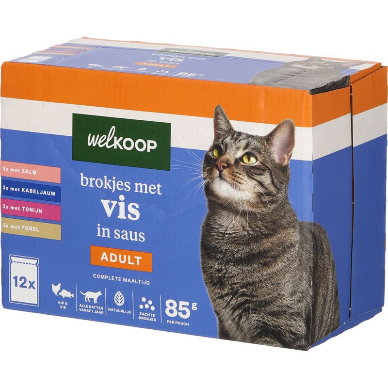 Welkoop Pouch Brokjes in Saus - Kattenvoer - 12x85 gram - 150 Gram - vis