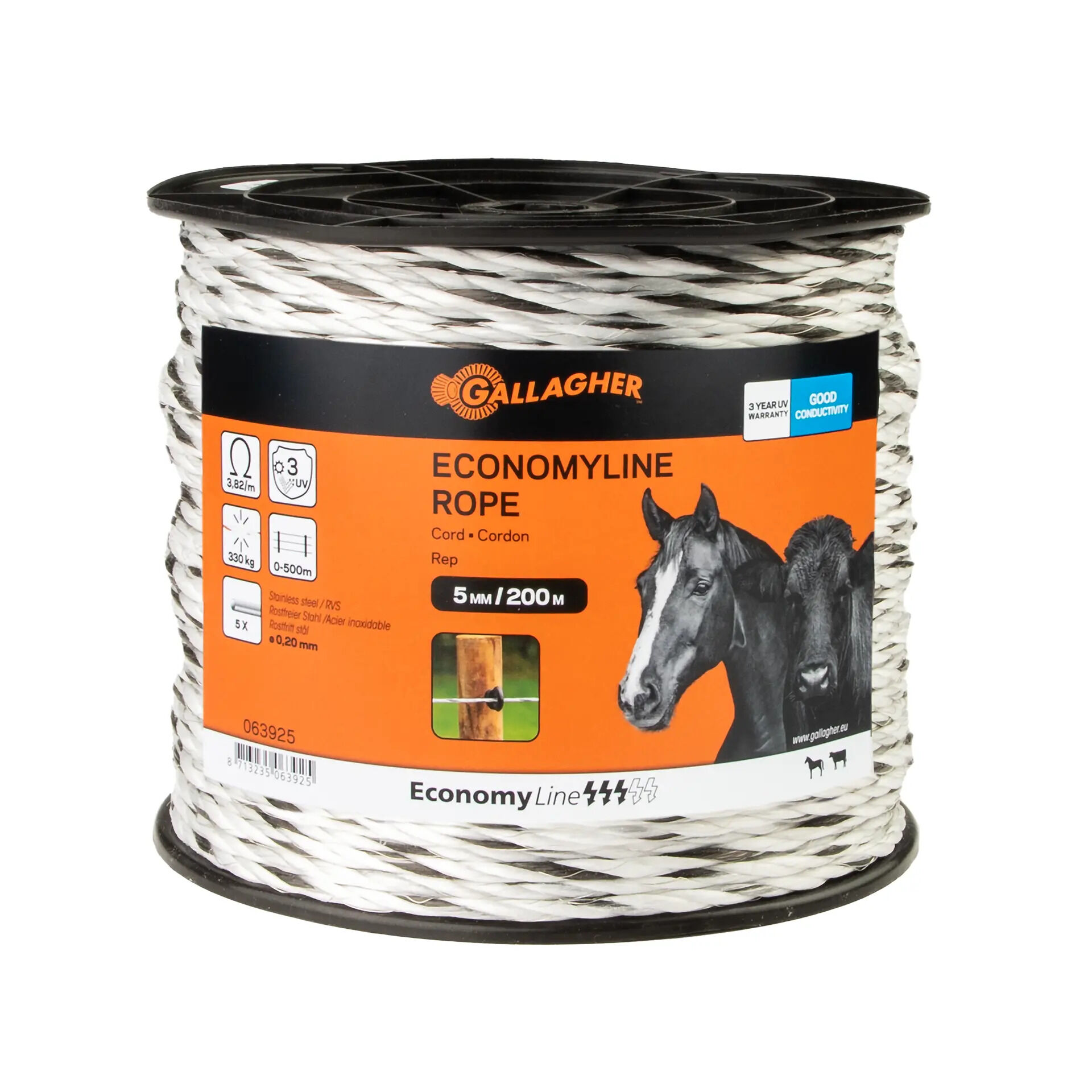 Gallagher EconomyLine - Cord - 16.2 cm - 200 Meter - Wit - 20 cm - 20000 cm Gallagher EconomyLine - Cord - 16.2 cm - 200 Meter - Wit - 20 cm - 20000 cm