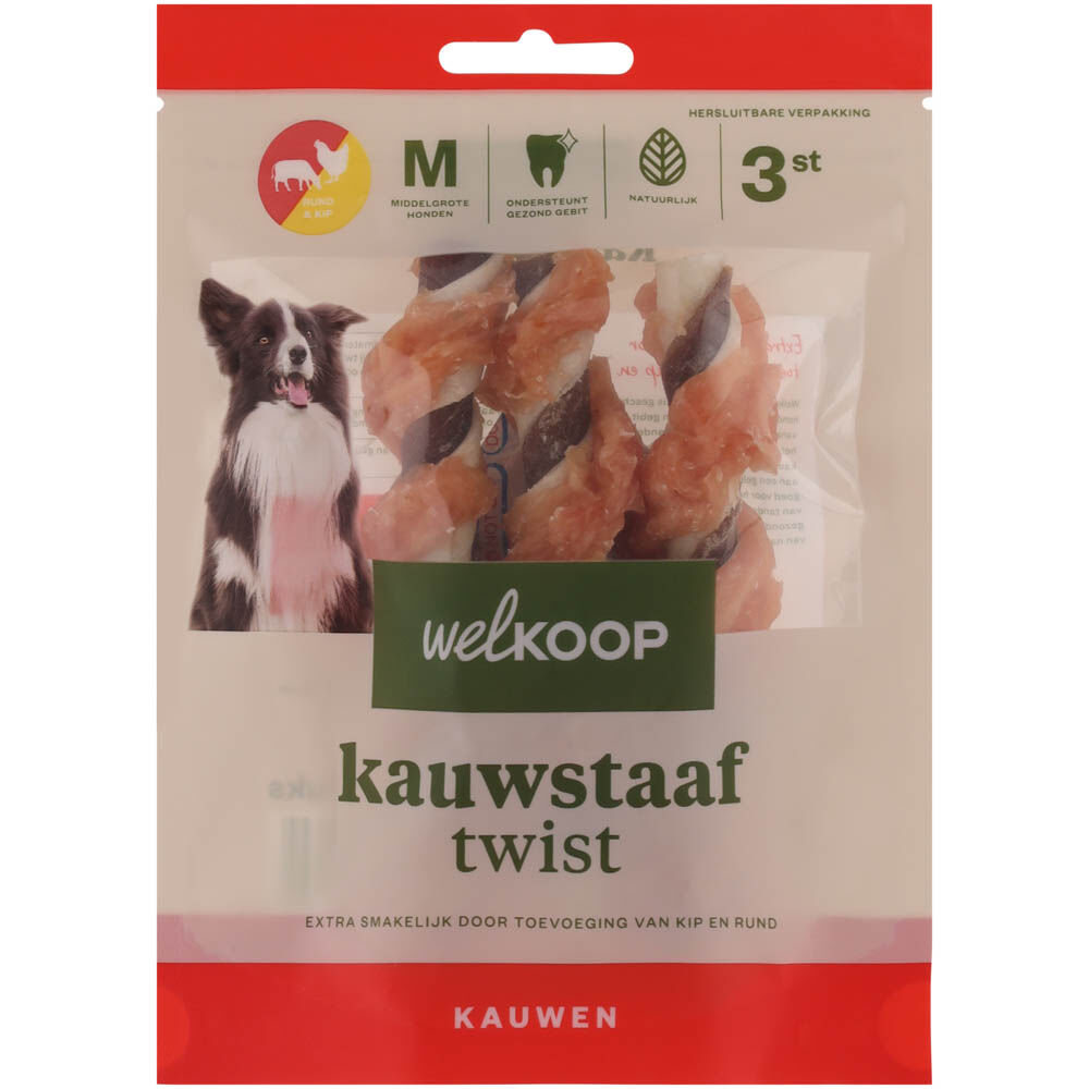 Welkoop - Kauwstaaf Twist - Extra Rund & Kipsmaak - 3 Stuks - kip rund Welkoop - Kauwstaaf Twist - Extra Rund & Kipsmaak - 3 Stuks - kip rund
