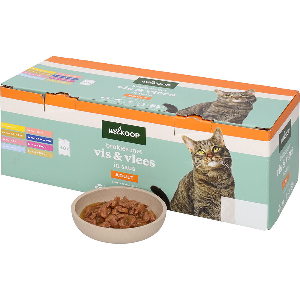 Welkoop Pouch Brokjes in Saus - Kattenvoer - 40x85 gram - 150 Gram - vis