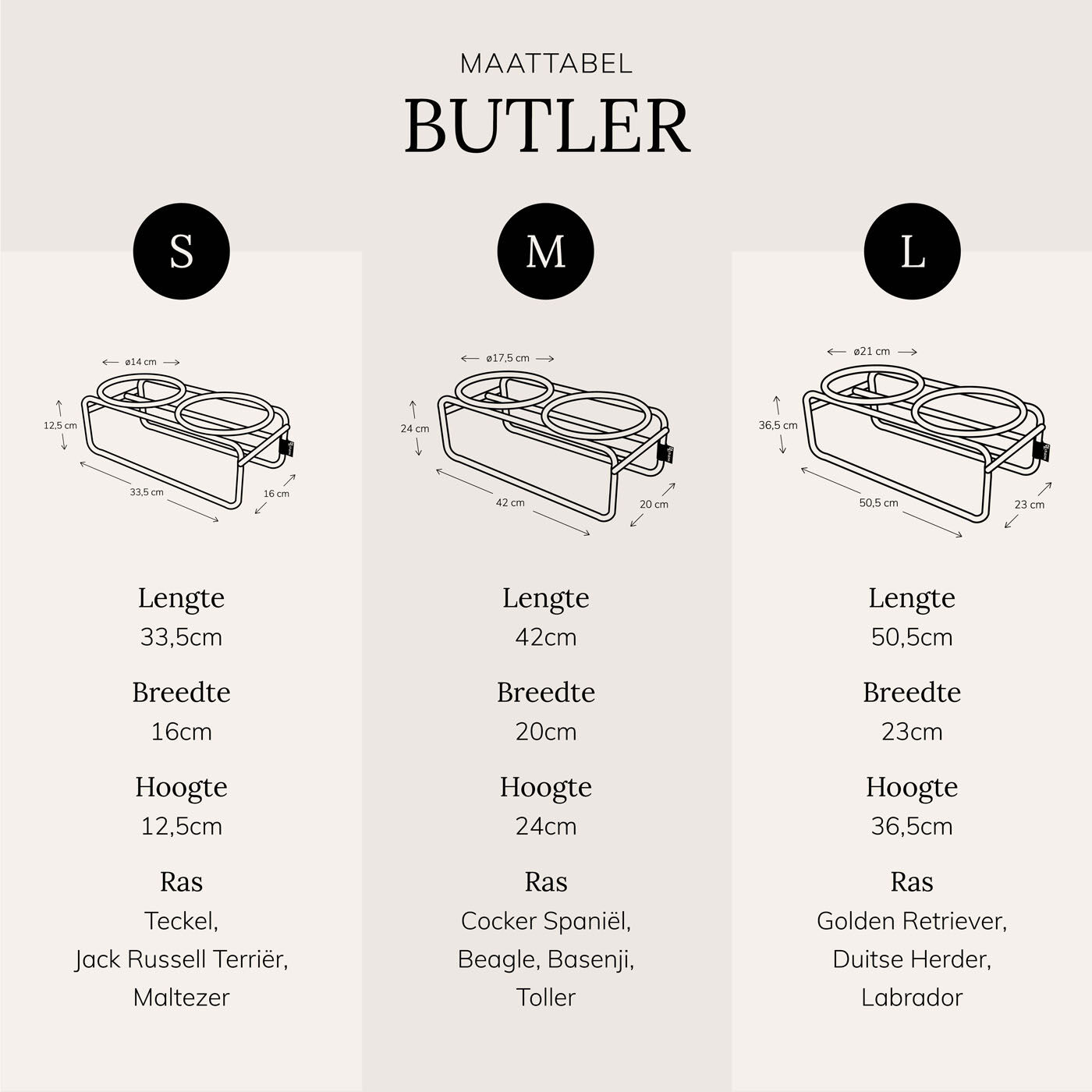 District 70 Butler Metaal - Dinerset - Voerbakstandaard Hond - Zwart - Medium