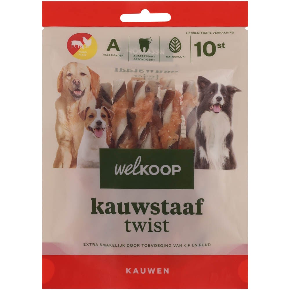 Welkoop - Kauwstaaf Twist - Extra Rund & Kipsmaak - 10 Stuks - kip rund Welkoop - Kauwstaaf Twist - Extra Rund & Kipsmaak - 10 Stuks - kip rund