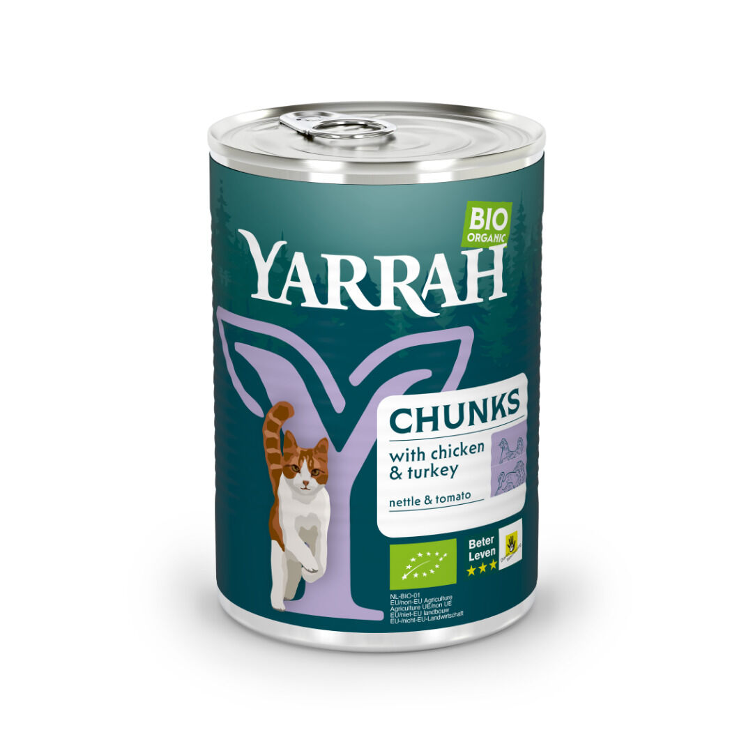 Yarrah Bio Organic Chunks - Kattenvoer - 405 Gram - kip, kalkoen